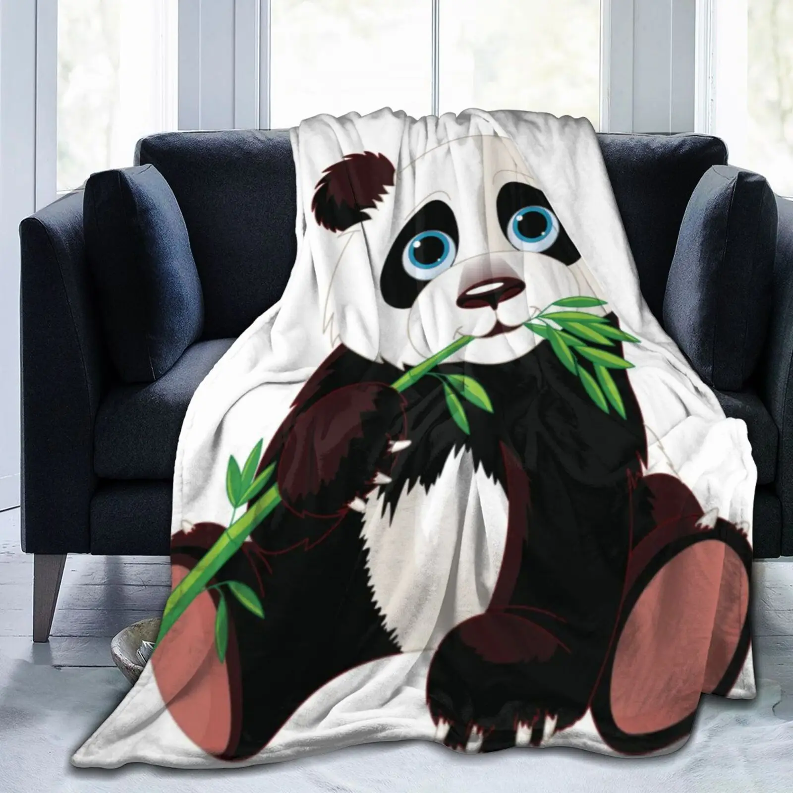 

Children's Flannel Fleece Blanket Soft Warm Sofa Cover Cartoon Greedy Panda Bamboo 80X60 Inch Cute Pastoral Style