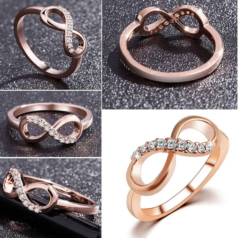 

Milangirl Simple Rose Gold Plated Color Number "8" Shaped Inlaid Crystal Rhinestone Metal Ring for Women Party Jewelry