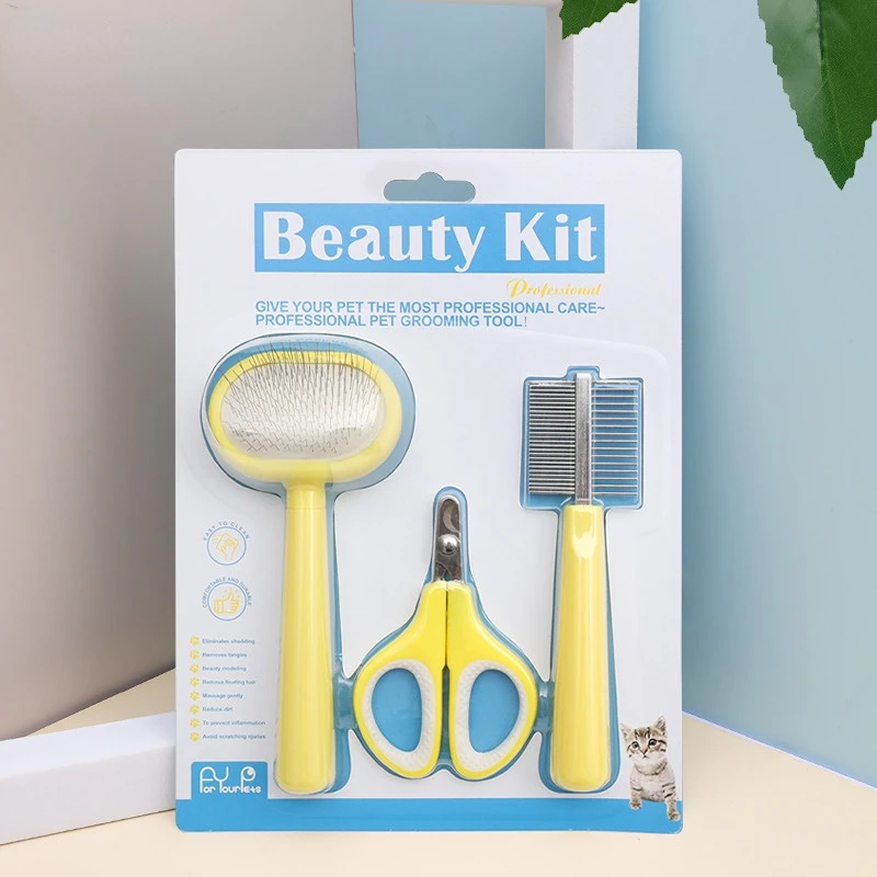 

Pet Cat Dog Nail Clipper Comb Brush 3 In 1 Pet Grooming Hair Removal Hair Drawing Needle Comb Comb Set Cat Dog Comb Brush Set