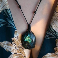 100 natural labradorite original stone pendant necklaces for women polished healing energy stone increase charm unisex jewelry