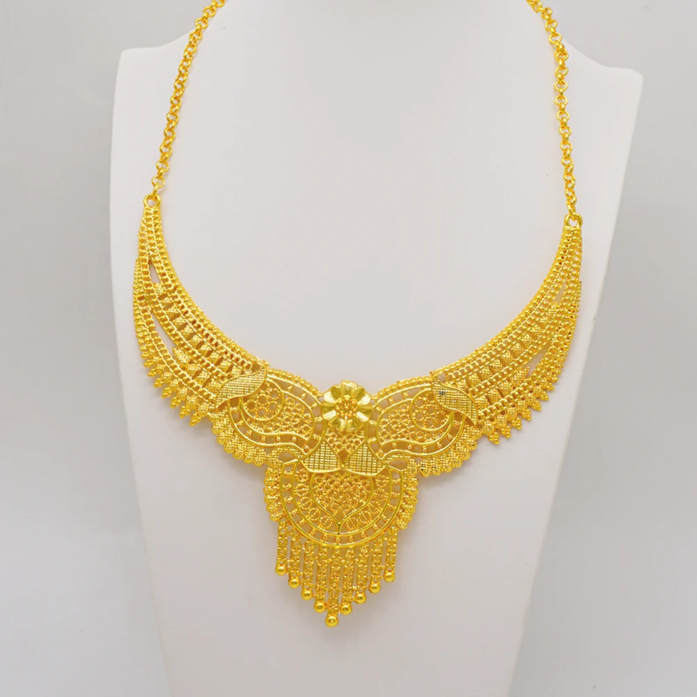 France Luxury Dubai Gold Color Jewelry Set For Women African Bridal Wedding Necklace Earrings Bracelet Ring Set Party Gifts