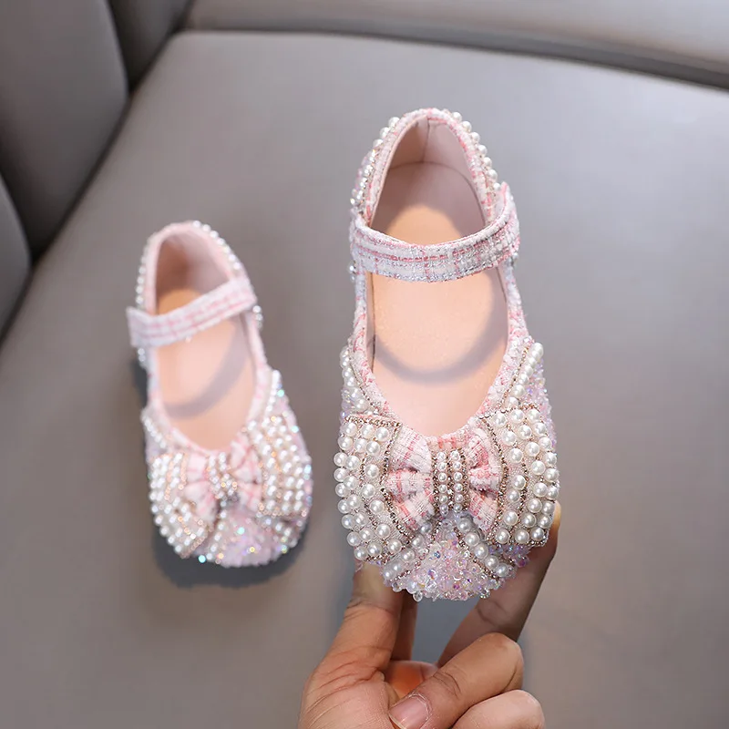 

Girls Princess Shoes Autumn New children Flats Fashion Mary Janes Dance Party Versatile Kids Wedding Glitter Pink Leather Shoes