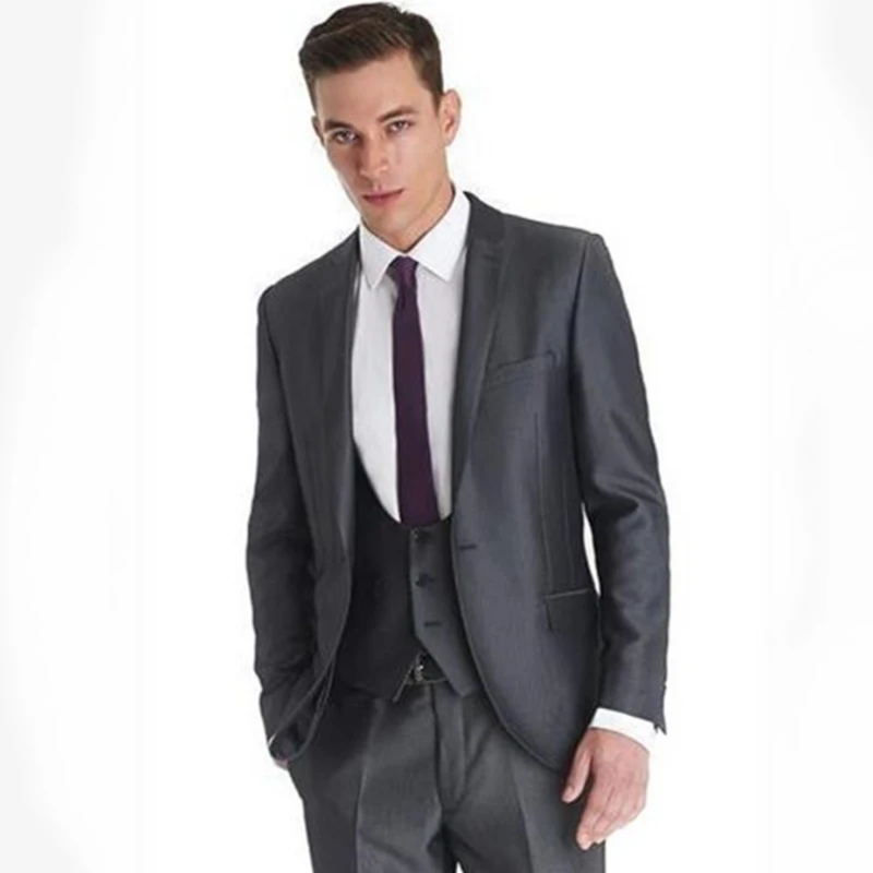 

New Classic Men Suit Smolking Noivo Slim Fit Evening Suits For Men Dark Gray Groom Tuxedos Groomsmen Wedding