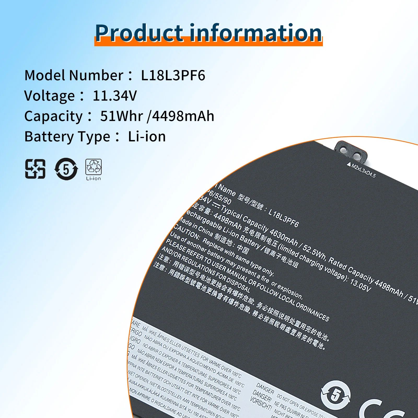 Аккумулятор BVBH L18L3PF6 L18M3PF9 51Wh для ноутбука Lenovo Ideapad