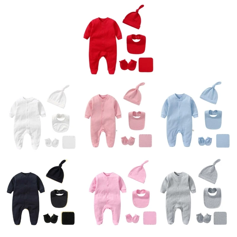 

Infant Jumpsuit 0-3 Months Crawling Clothes with Saliva Towel & Feeding Baby Bib 1560