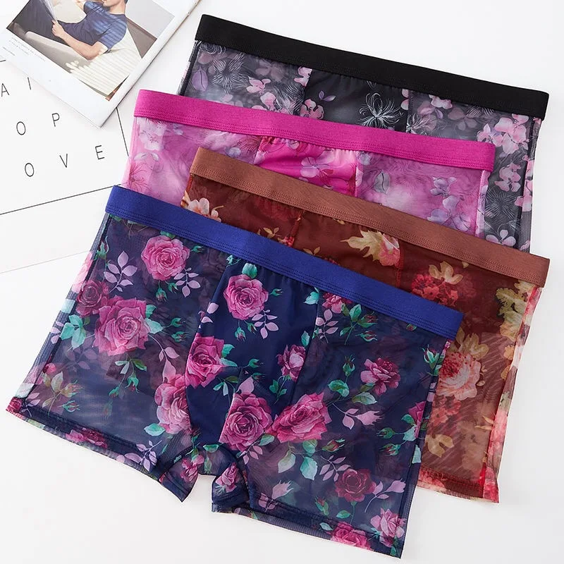 

Ultra thin men's ice flat underwear oversized breathable fat full transparent boxer shorts in summer