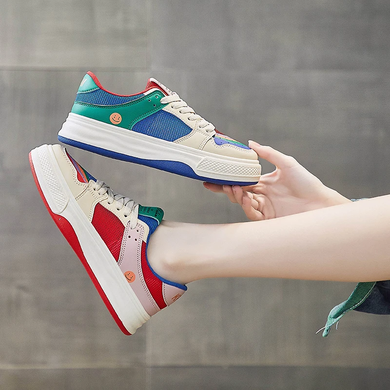 Cyber Star Style Microfiber  Leather Rainbow Personalized Trend and Breathability Shoes for Women and Increase Height By 3.5cm