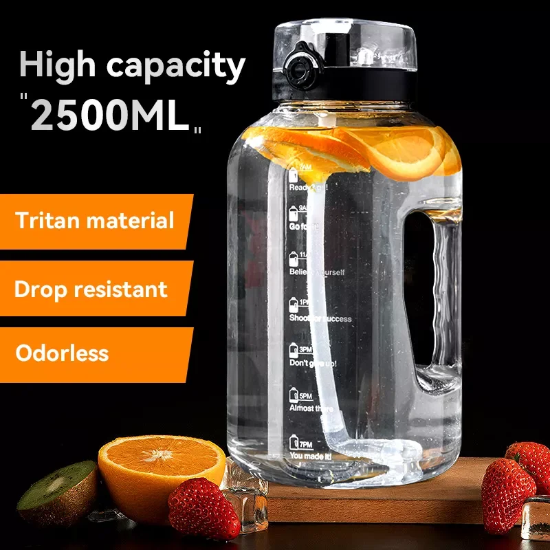 

NEW2023 Gallon Sport Water Bottle with Straw and Time Marker Leak-proof GYM Drinking Jug Outdoor Sports Drink Bottle BPA Free