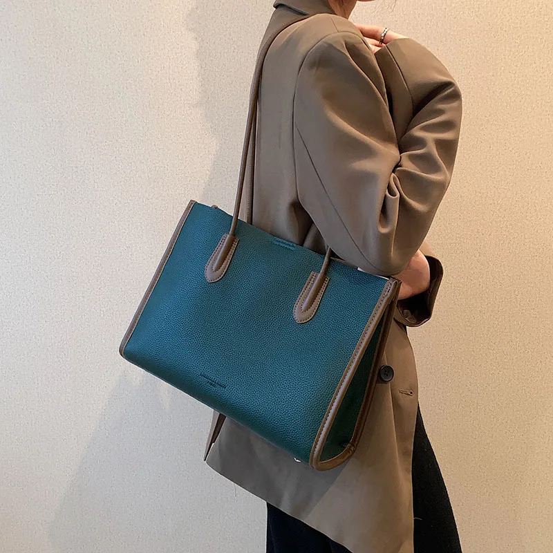

Women's Underarm Bag Commuter Care Extra Large Capacity 2022 Autumn New Fashion Retro Color Contrast One Shoulder Handhold Tote