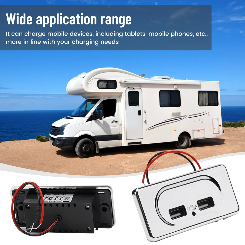 

Camper Dual USB Ports Charge Socket With Blue Indicator Light For RV Motorhome Camping Caravan Bus Marine DC5V/3.1A 12V Charger