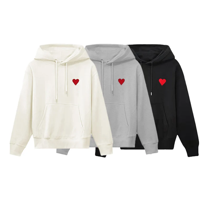 

AMI Hooded Sweater for Men and Women 2022 New Heart A Embroidered Couple Pullover Sweater Loose Cotton Jacket Casual Top