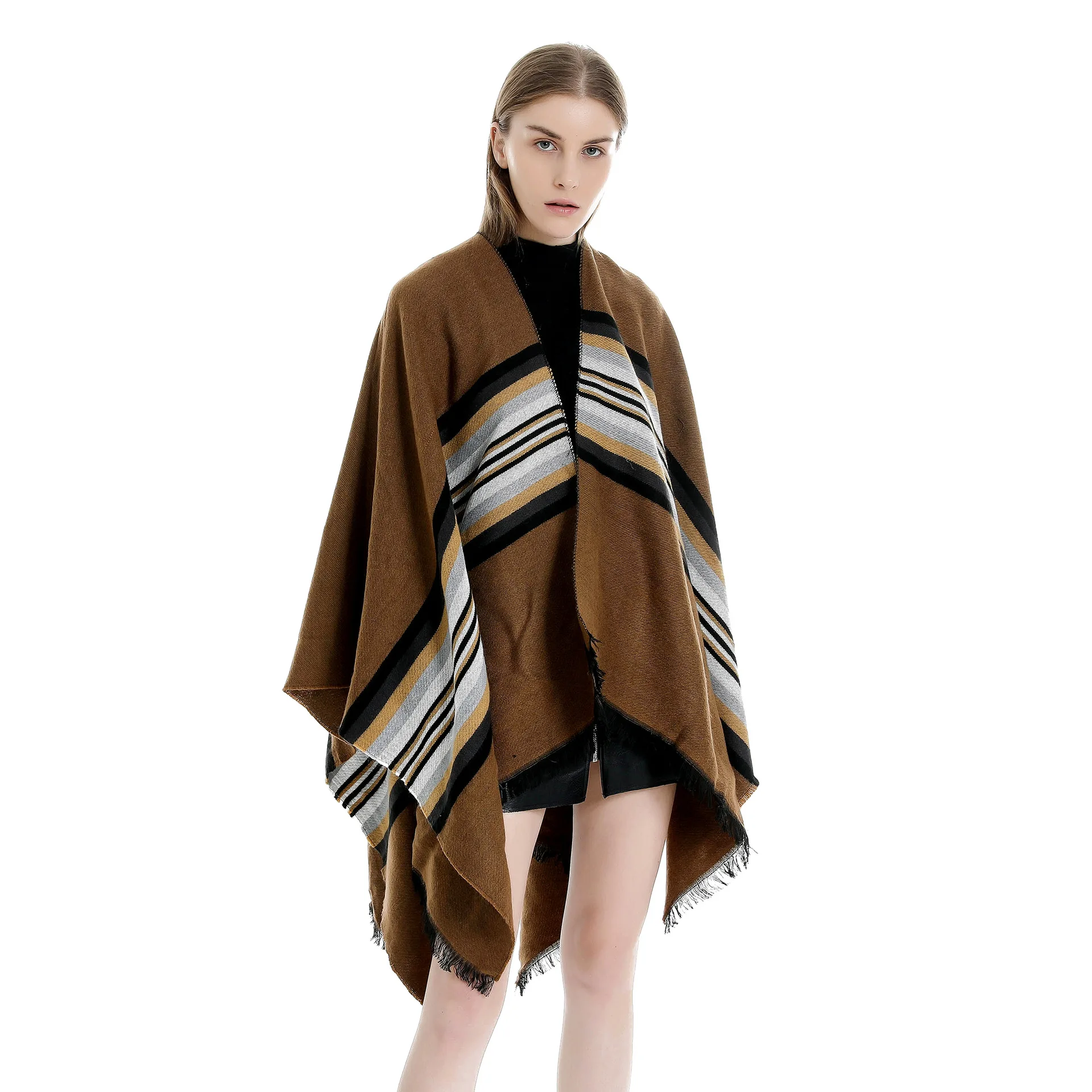 

Solid Color Striped Cashmere Imitation Warm Shawl Travel Fashion Everything