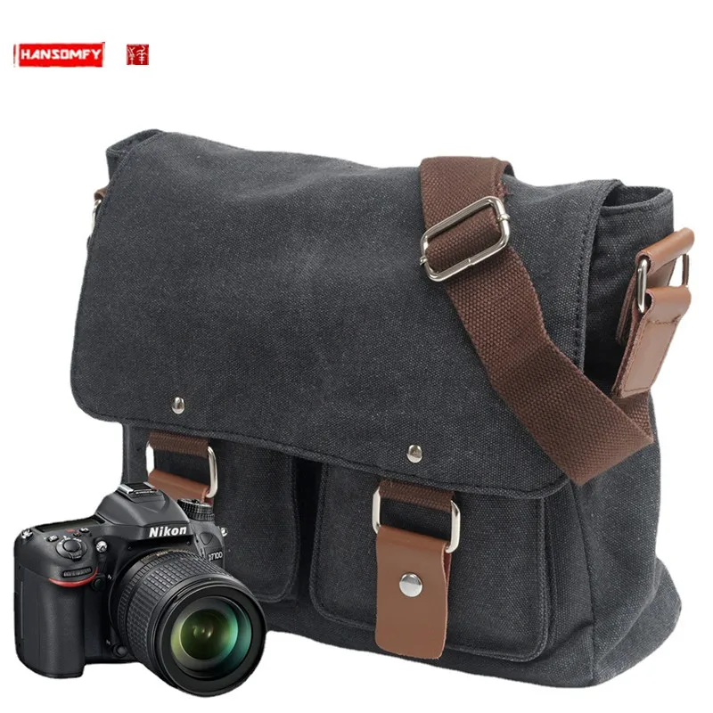 

Canvas Matching Hide Bag Unisex Crossbody Bag Shoulder Photography Bag DSLR Camera Bag