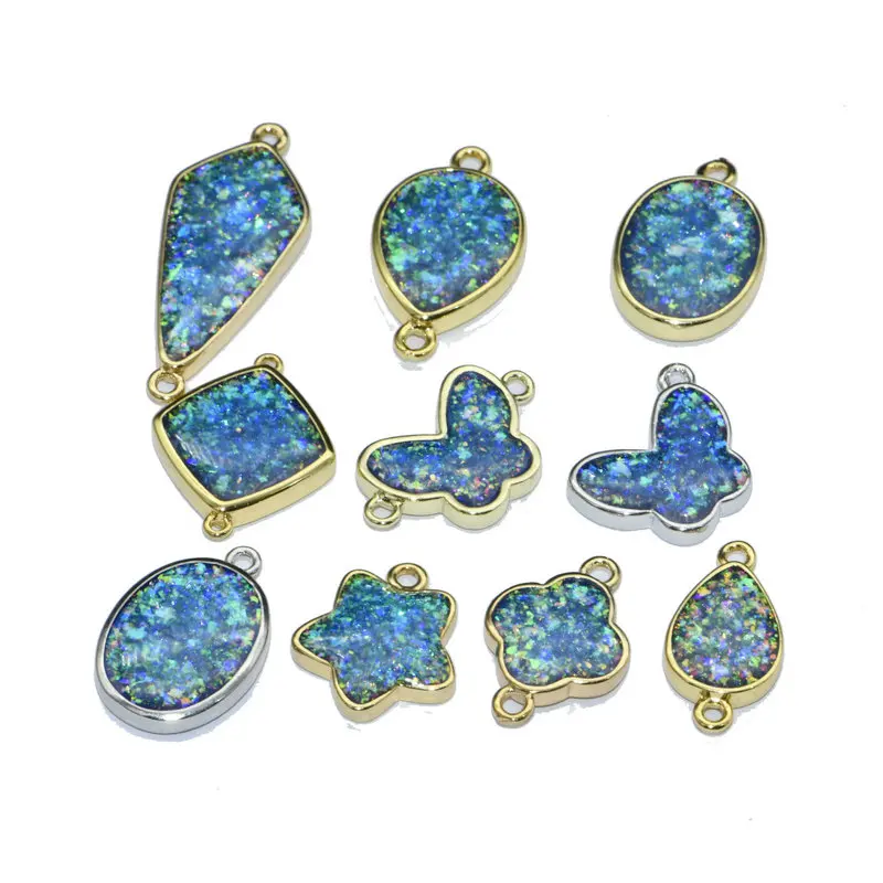 

Blue Opal Fantasy Jewelry Making Findings Star Butterfly Clover Oval Pear Shape Gold Plated Pendant Connectors