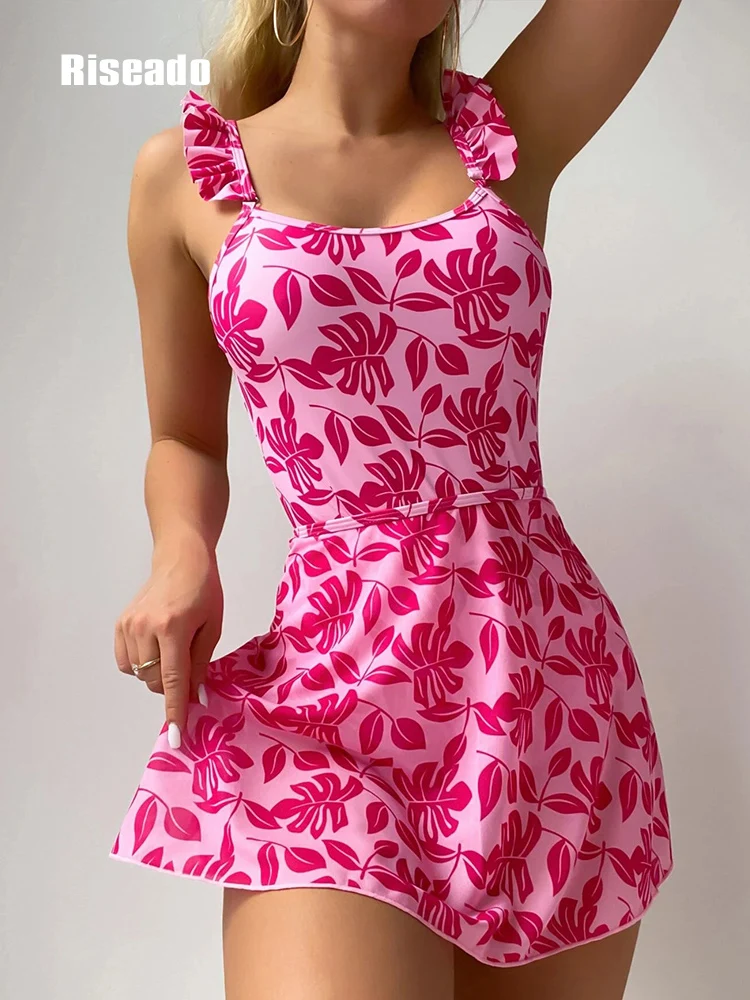 

Купальник Riseado с растительным принтом, Цельный купальник с пляжной юбкой и рюшами, сексуальный купальник из 2 предметов, 2023, боди с открытой спиной, женские купальные костюмы