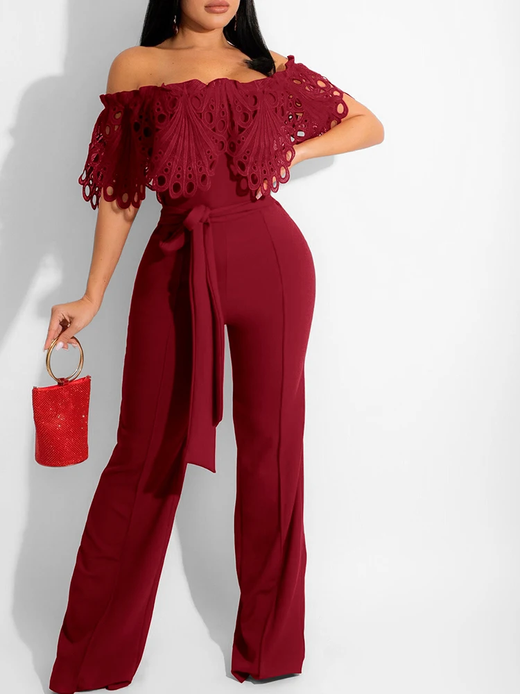 

Sexy Strapless White Jumpsuit Women Lace Patchwork Straight Rompers Sleeveless Backless Fashion Feminino Overalls