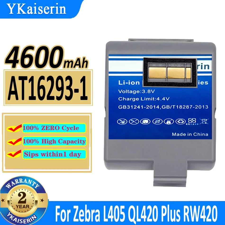 

4600mAh YKaiserin Battery AT16293-1 (QL420) For Zebra QL420 Plus QL420Plus RW420 RW420 EQ AK17463-005 CT17102-2 L405 Bateria