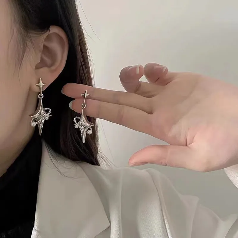 

Cool Y2K Star Drop Earrings Hot Girl Harajuku Creative Planet Pearl Crystal Stars Earings Korean Fashion for Women Punk Jewelry
