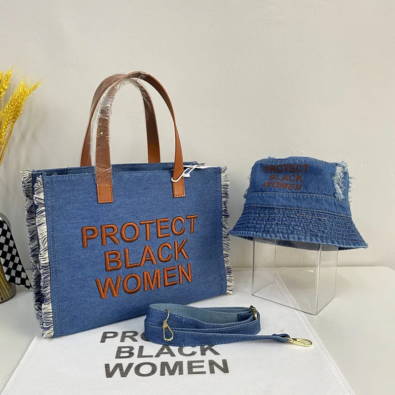 

Ladies Purse And Hat Set Letter PROTECT BLACK PEOPLE Shoulder Bags Fashion Wallets Luxury Women Designer Handbags Famous Brands