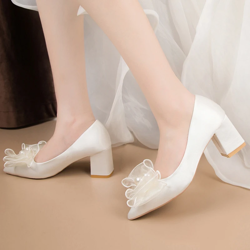 Туфли Rimocy для невесты с шелковым жемчугом белые элегантные свадебные туфли
