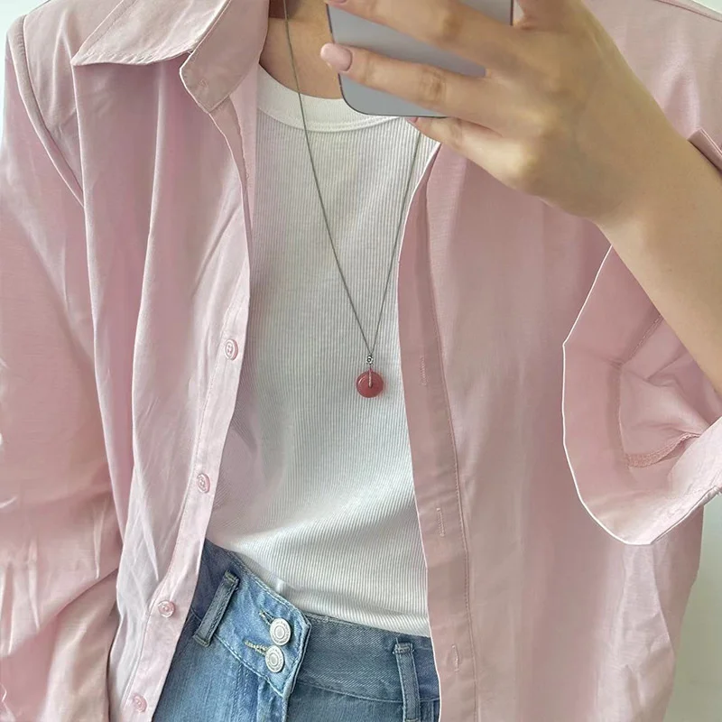

Ping An Buckle Necklace Women's 925 Sterling Silver Red Agate Pendant Korean Version Minimalist Length Adjustable Sweater Chain