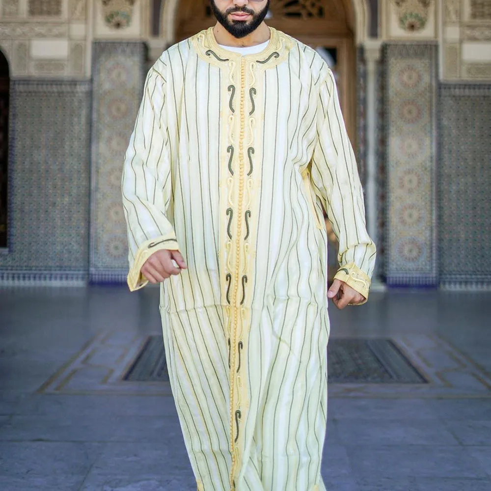 

Wepbel African Men Jubba Thobe Ethnic Style Casual Youth Muslim Robe Abaya Islamic Clothing Prayer Robe Arabic Kaftan Djellaba