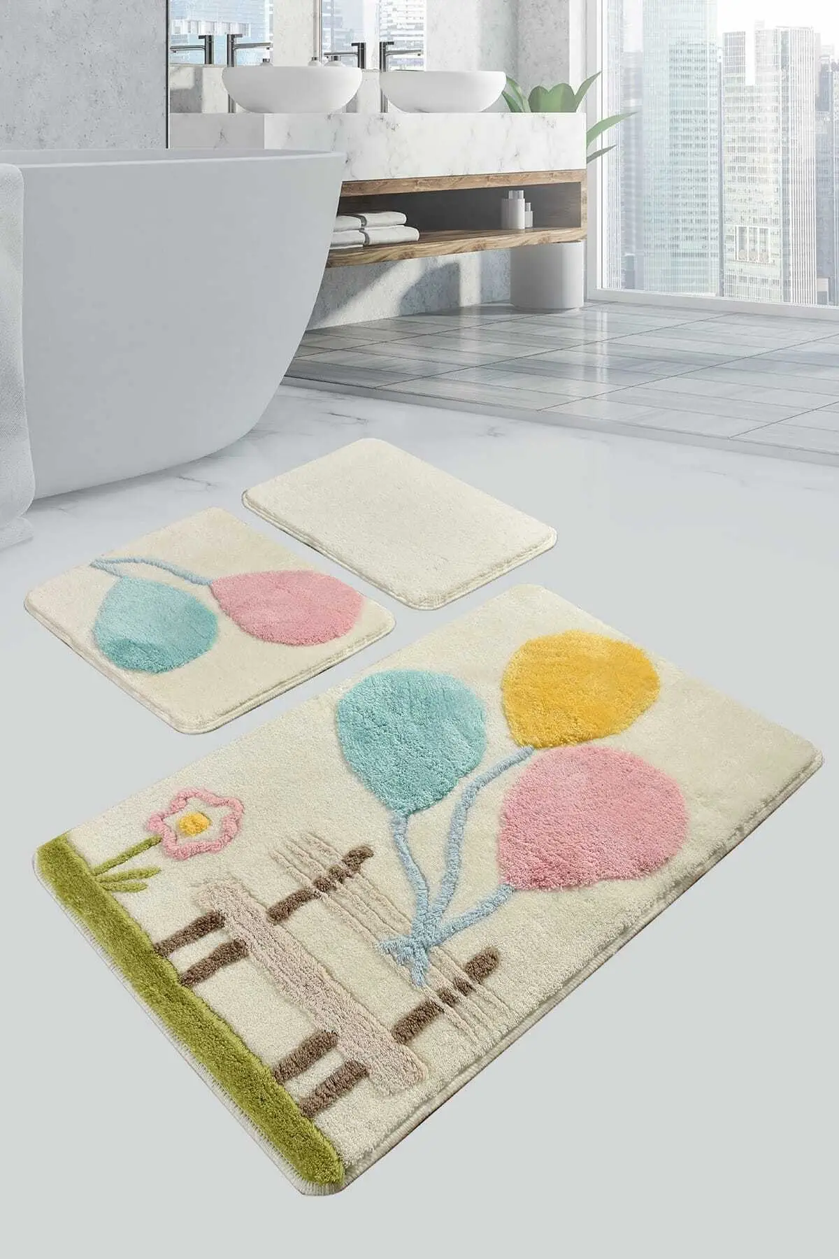 

Balloon pink 3 pcs Set bathroom carpet washable, non-slip base 3 pcs acrylic white mat textile home & furniture