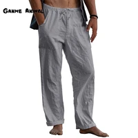 mens linen long pants male new solid color cotton trousers yoga streetpants gym pants s 3xl