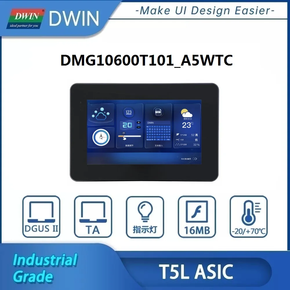 DWIN DGUS II/TA 1024*600 Pixels UART LCM 10.1 Inch HMI Monitor Touch Screen Modbus IPS-TFT-LCD DMG10600T101-A5W Industrial Grade