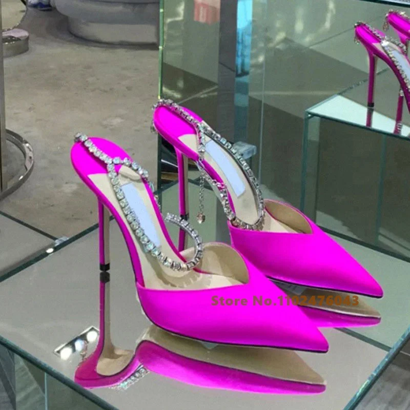 Summer Rhinestone High Heels Sandals Pointed Toe Stiletto Heel Ornament Women's Shallow Shoes Party Wedding Bridal Shoes