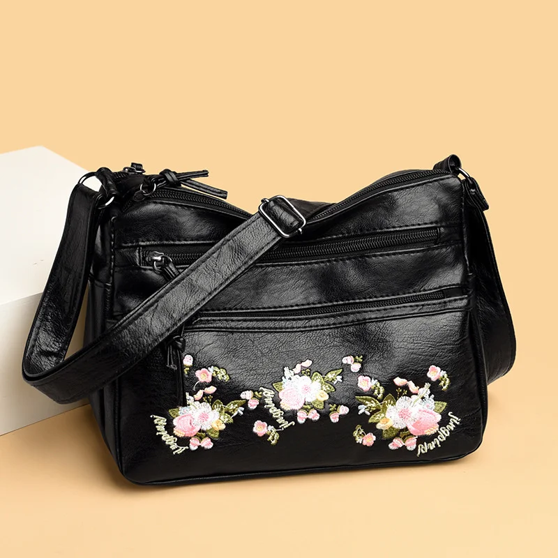 

Текстурная женская сумка из мягкой ПУ кожи, новая сумка-мессенджер, модная национальная модная сумка с вышивкой на одно плечо, легкая Повсед...