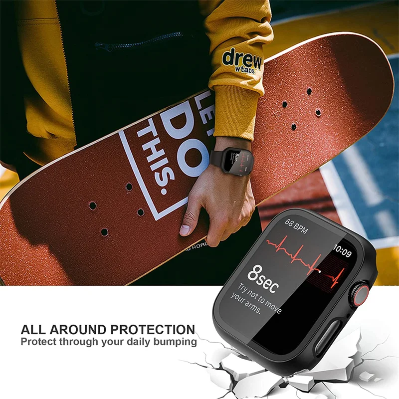 Glass+Cover For Apple Watch Case 45mm 41mm 44mm 40mm 42mm 38mm Bumper Tempered Case Screen Protector Iwatch Serie 7 6 SE 5 4 3 2