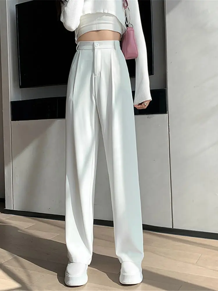 Women Suit Pants Spring Office Lady Long New Summer Solid High Waist Pants Female Wide Leg Trousers
