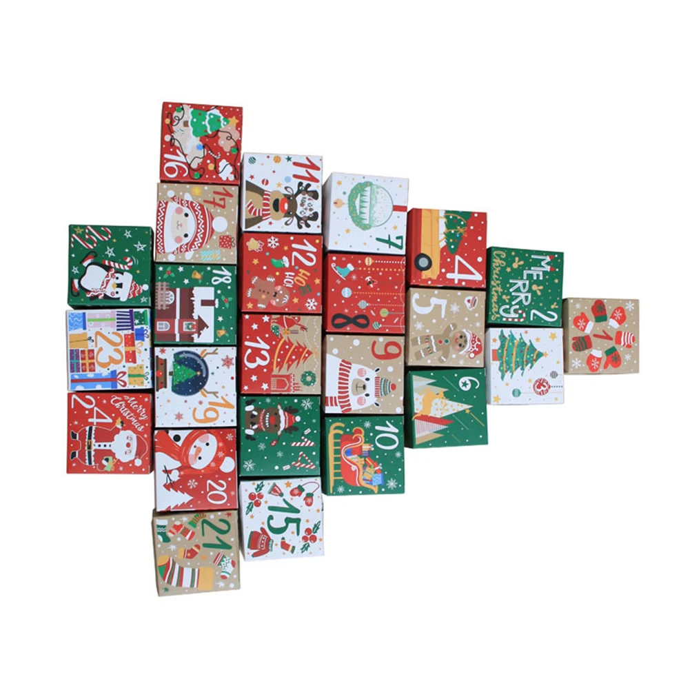 

24pcs Christmas Cookie Boxes Kraft Paper Candy Gifts Box Bags Food Packaging Paper Candy Cookies Box Kids New Year Supplies