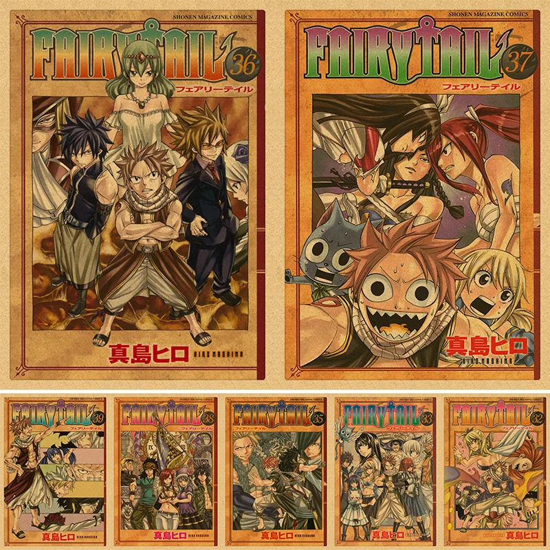 Постер аниме Fairy Tail винтажные принты из крафт-бумаги 4K высокого качества домашние