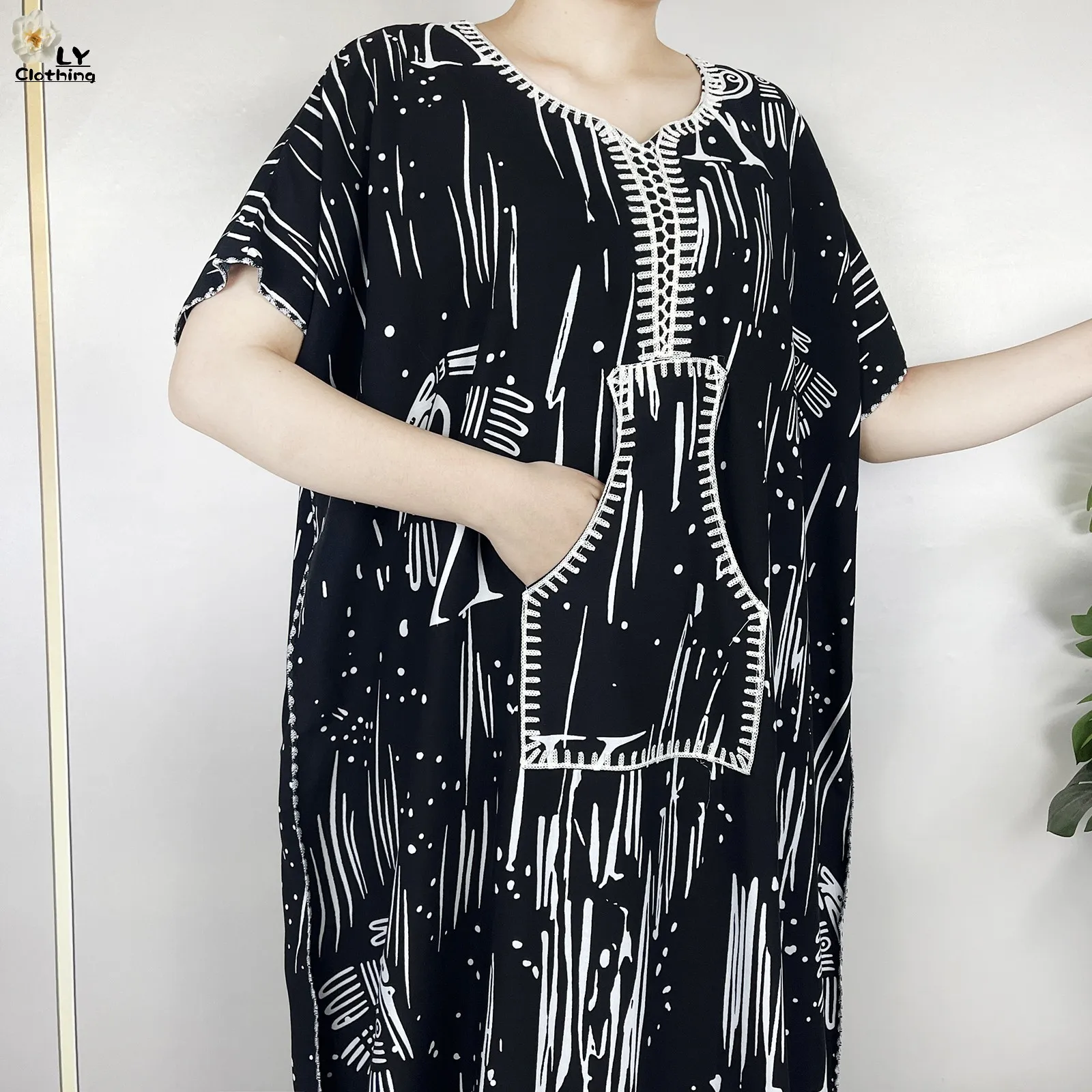 Новинка 2023 африканская абайя модное свободное платье с коротким рукавом кафтан