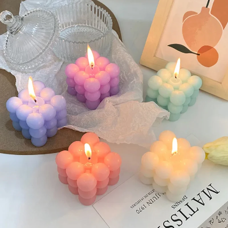 Силиконовая форма для свечей кубической формы с пузырьковым дизайном выпечки