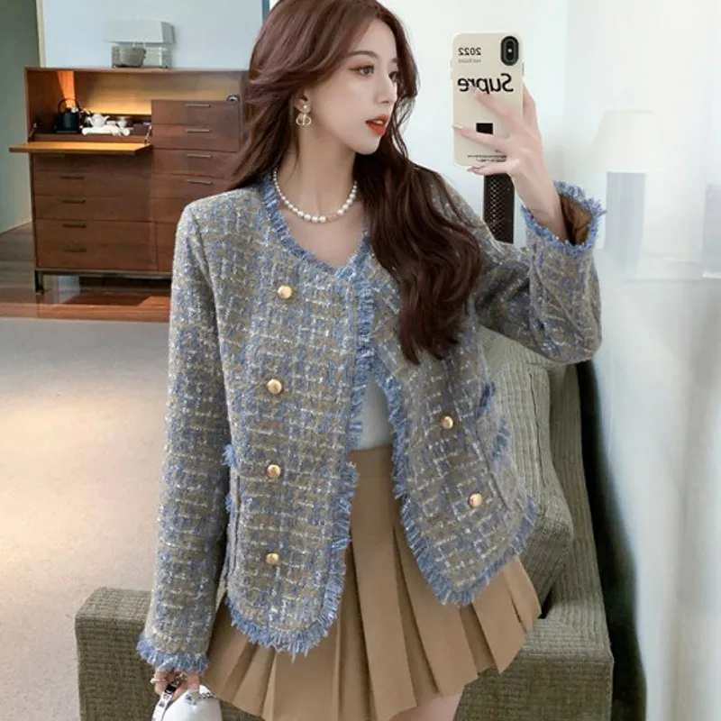 

2022 Autumn And Winter New Small Fragrance Style High-Quality Tweed Double-Breasted Top Coat
