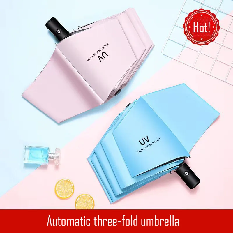

8-bone Automatic umbrella fully automatic three-fold umbrella plus thick vinyl folding sunscreen dual-use umbrella Sun Umbrella