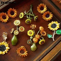 retro fashion women luxury jewelry clothing suit brooch pin sunflower shaped enamel brooches painted vase jewelry
