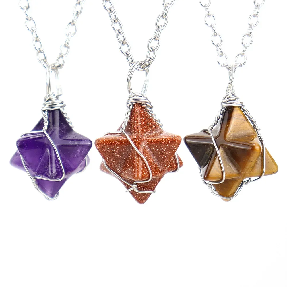 Кристалл Каба Звезда Кулон Ожерелье Цепь Из Нержавеющей Стали Агат Камень