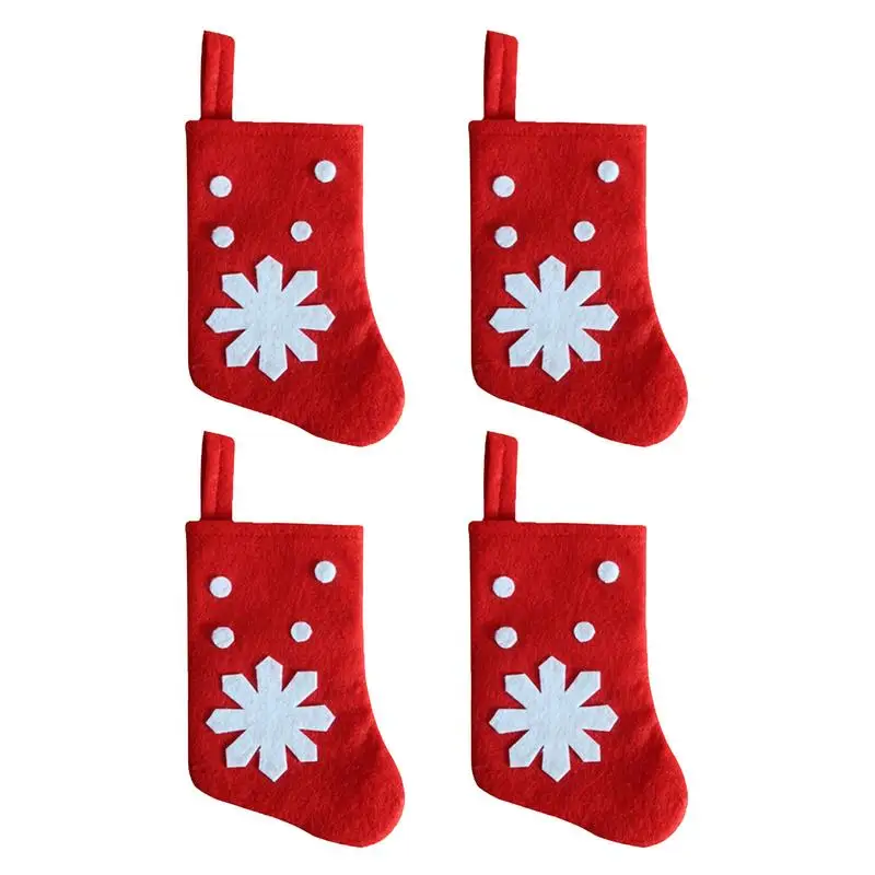 Mini Christmas Cutlery Holder Red Mini Christmas Stockings 4pcs Christmas Sock Decorations White Snowflake For Spoon Fork Bag