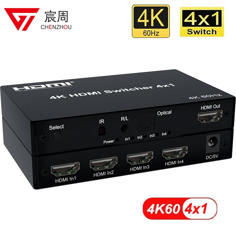 Фото Переключатель 4K, 60 Гц, адаптер HDMI 2.0, 4 в 1, выход HDMI, селектор переключателя 4x1, полный 3D, поддержка HDCP2.2, HDTV Xbox PS3 PS4 №1
