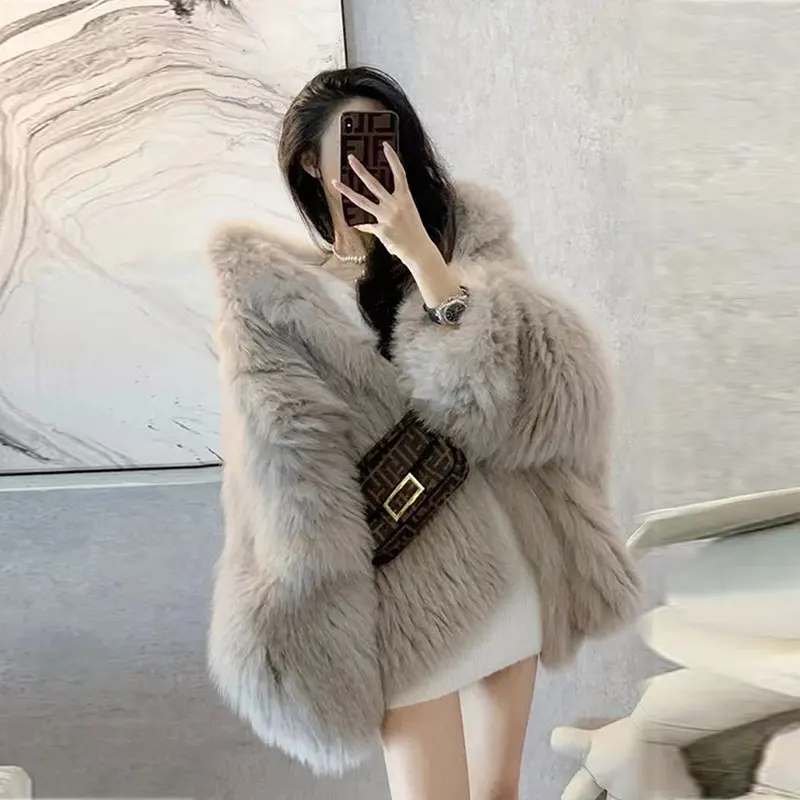 2021 Korean New Artificial Warm Thickening Overcoat Women's Autumn Hooded Mid-length Fur Jackets Tops Teddy Coats Female Winter