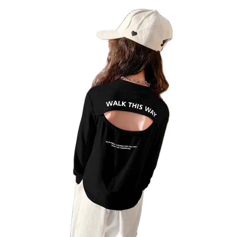 

Fashion Spring Autumn Clothing Girls Backless Long-sleeved T-shirt Teens Clothes Korean New Casual Tops Bottoming Shirts 4-14 Y