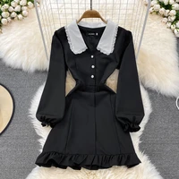 2022 spring age reduction sweet doll collar waist waist shown thin and small long sleeve ruffled a line dress