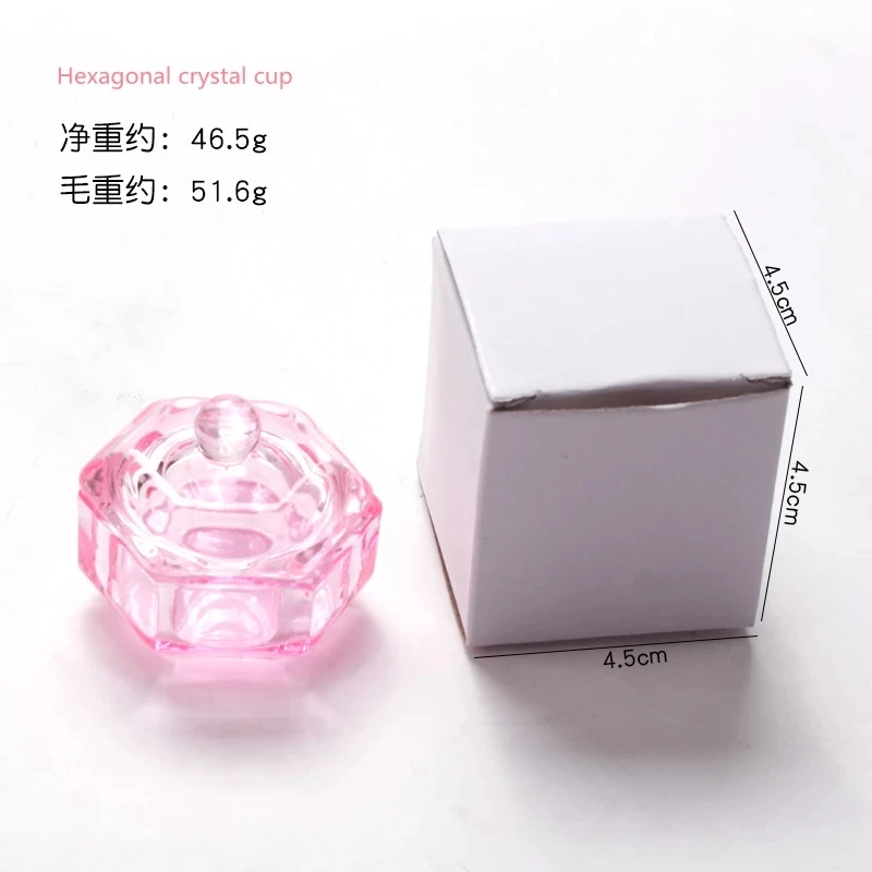 1Pcs Pink Crystal Acrylic Liquid Dish Tappen Dish Glass Cup With Lid Bowl For Acrylic Powder Monomer Nail Art Beauty Tool images - 6