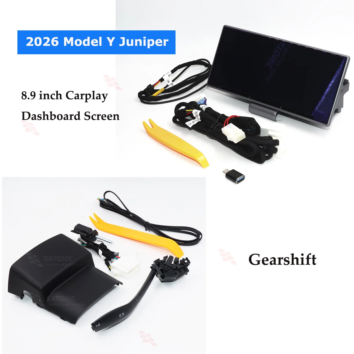 

SATONIC 8,9-дюймовый интеллектуальный экран приборной панели для Tesla 2026 Model Y Juniper с поддержкой Carplay и Android, обновление автоматической навигации F9pro