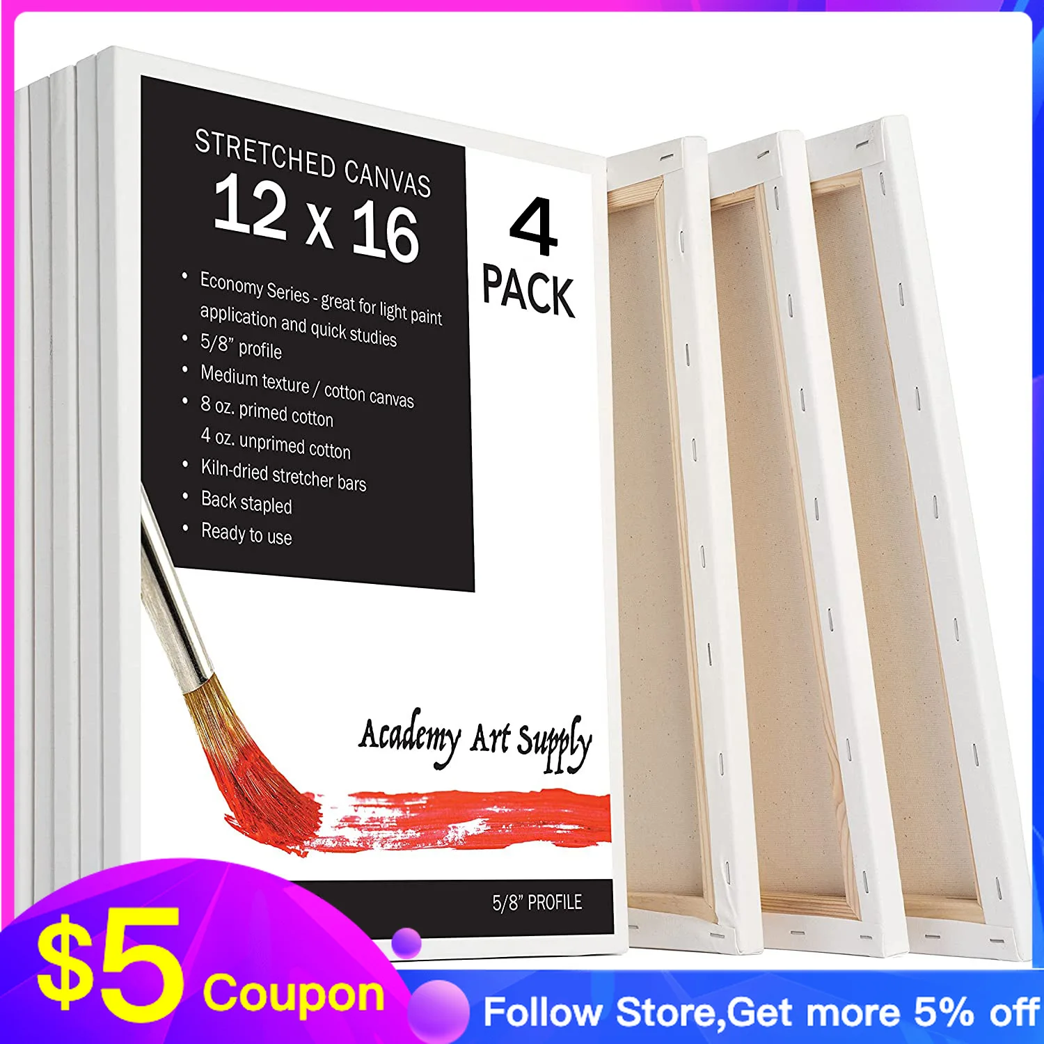 

Pack of 4 Stretched Canvas for Painting Primed 30x40cm,12x16 inch,100% Cotton Blank Canvas Boards for Painting 8 oz Gesso-Primed