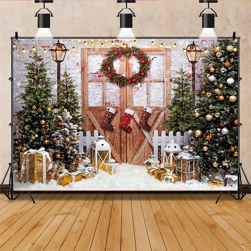 SHUOZHIKE Christmas Tree Window Wreath Gift Photography Backdrop Snowman Cinema Pine New Year Background Prop ZZ-11